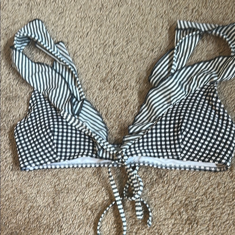 Black and White Striped and Checkered Bikini Top